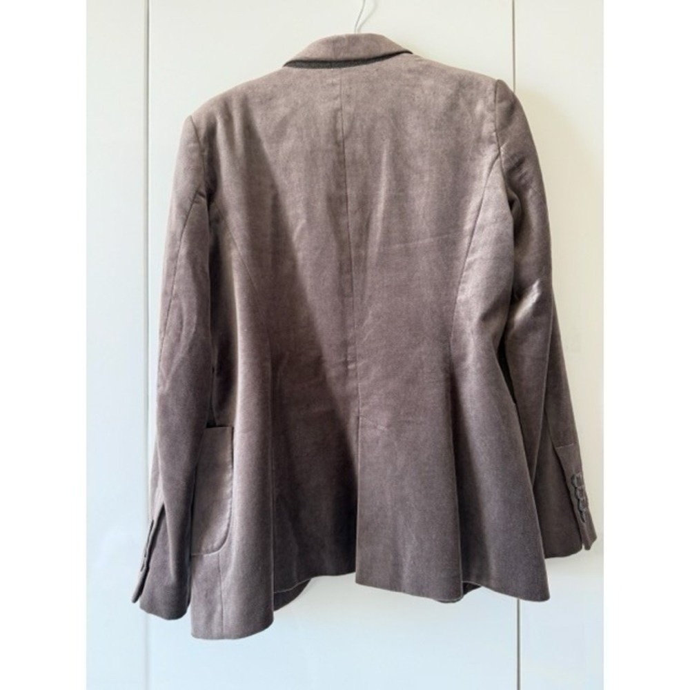 🍁Fall Sale! Zara Basic Velvet Blazer Small Taupe Brown Single Button Jacket - Picture 3 of 11